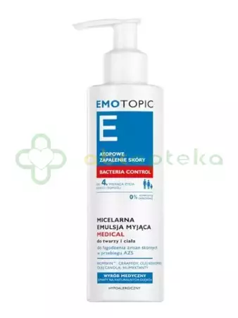 Pharmaceris E Emotopic Bacteria Control, micelarna emulsja myjąca do twarzy i ciała, 190 ml
