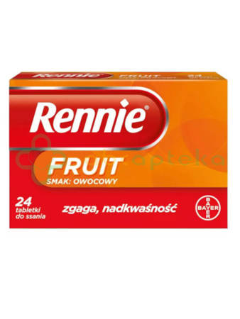 Rennie Fruit, 680 mg + 80 mg, smak owocowy, 24 tabletki do ssania     