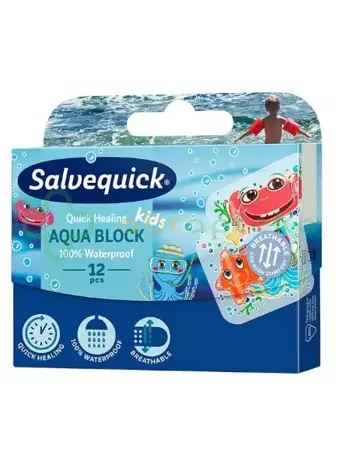 Salvequick Aqua Block Kids, wodoodporne plastry, 12 sztuk 