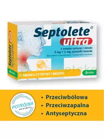 Septolete Ultra o smaku cytryny i miodu, 16 pastylek