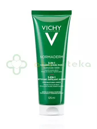 Vichy Normaderm Cleanser Scrub Mask, żel do mycia, peeling i maseczka oczyszczająca 3w1, 125 ml