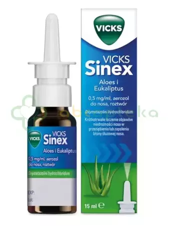 Vicks Sinex Aloes i Eukaliptus, 0,5 mg/ml, aerozol do nosa, 15 ml